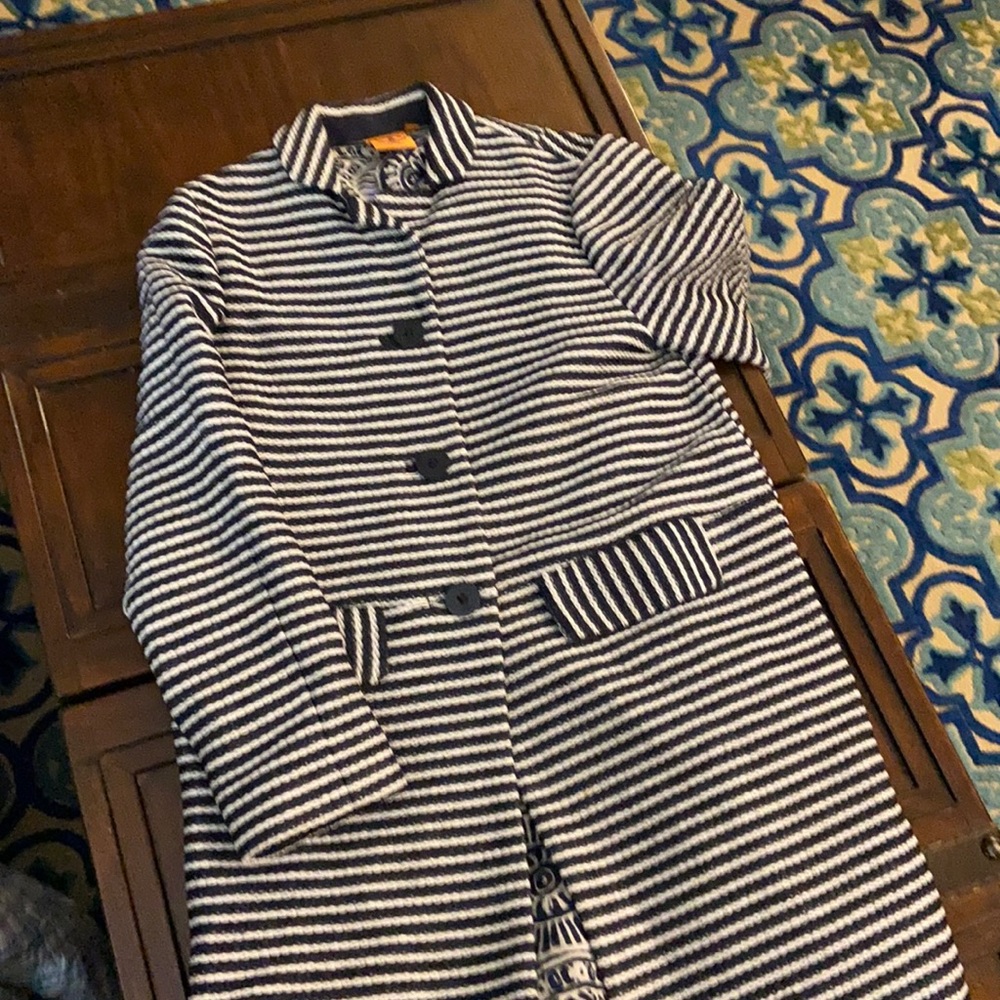 Tory Burch - Blue and white Textured Trench Coat